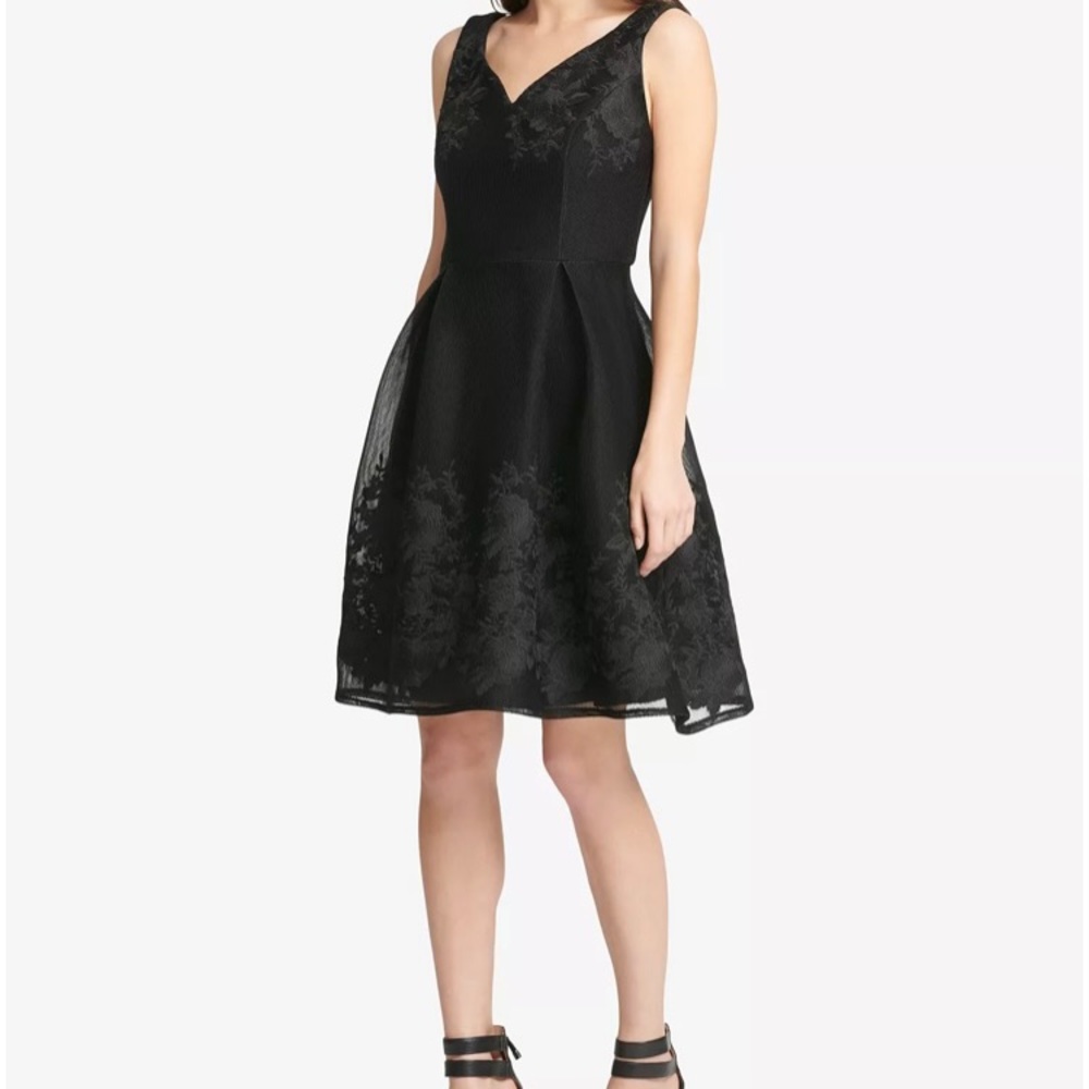 DKNY Embroidered Sweetheart Fit & Flare Dress